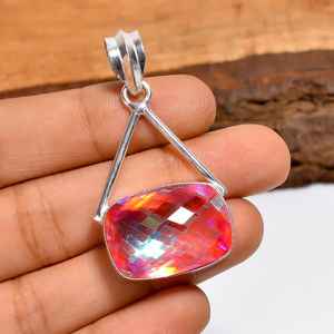 Pendentif en quartz mystique, argent sterling 925, pierre précieuse arc-en-ciel, collier fait main, bijoux bohèmes, cadeau pour femme - Product Image 4