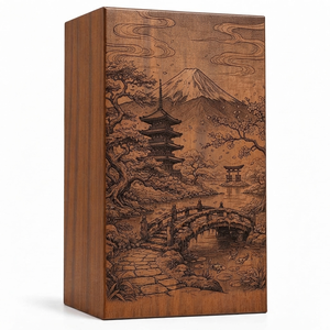 Urne funéraire en bois avec paysage de cerisier, urne commémorative pour cendres, urne de crémation personnalisée gravée, fournitures funéraires - Product Image 1