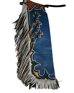 Western Leather <b>Chaps</b> with Fringe and Embroidered Design for Men <b>Riding</b> - Product Image 1