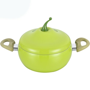 Poêle à frire antiadhésive en forme de pomme avec couvercle, extérieur émaillé coloré, poignée en plastique, ustensile de cuisine polyvalent - Product Image 2