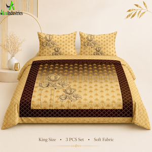 Parure de draps en coton jaune doré pour lit king size |   Parure de lit 3 pièces avec imprimé floral dégradé et housses de coussin – Literie élégante - Product Image 2