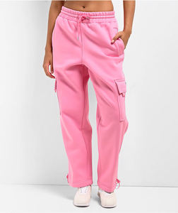 Pantalon de survêtement rose ample pour femme avec 6 poches, style streetwear, taille haute avec cordon de serrage, coupe baggy, pour filles - Product Image 2