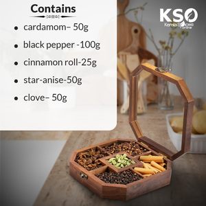 Boîte à épices en bois artisanale avec rangement compartimenté, design traditionnel sculpté pour la cuisine - Product Image 5