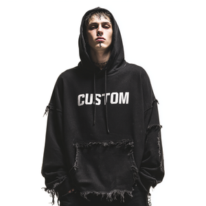 Sweat à capuche surdimensionné en coton 100% avec logo brodé personnalisé, streetwear, coupe courte, grandes tailles, pour hommes - Product Image 4