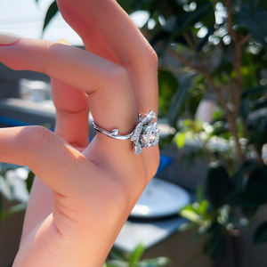 925 Silver Unisex Moissanite Flower <b>Ring</b> Round Brilliant Cut Prong Setting Romantic Cocktail Jewelry Gold Plated <b>AMBER</b> JEWELS - Product Image 5
