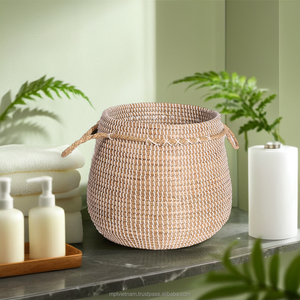 Cesta de almacenamiento redonda hecha a mano de ratán y PE: algas marinas ecológicas, tamaños personalizados, tejido natural de Vietnam, al mejor precio - Product Image 3