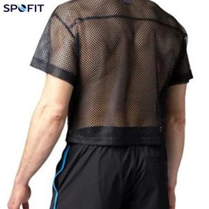 Men's <b>Black</b> Mesh <b>Crop</b> <b>Top</b> <b>Short</b> <b>Sleeve</b> Crew Neck Breathable Loose Fit Summer American Football Jersey Shirt - Product Image 2