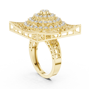 Anillo de Diamantes Cultivados en Laboratorio con Corte Redondo, Oro Sólido de 14K, Diseño Floral en Rejilla Cuadrada, 0.80CT DEFVVS, Anillo de Boda, Joyería Fina ODM - Product Image 4