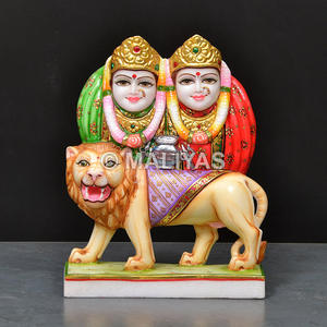 Marbre Chamunda Maa Moorti |   Statue artisanale en marbre Chamunda Mata avec lion pour la maison et le temple - Product Image 2