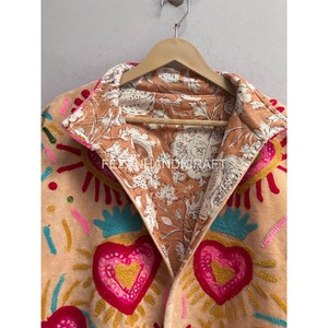 Women's Embroidered Fleece <b>Jacket</b> With Heart Eye <b>Pattern</b> Stand Collar Zipper Closure Autumn Wear - Product Image 2