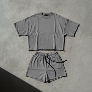 2026 Summer New Arrival Men's Casual Clothing Adult Two-Piece T-Shirt Shorts Suit Solid Design Male Short Clothes <b>Set</b> - Product Image 3