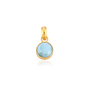 Pendentif rond en larimar naturel, serti clos, plaqué or, argent sterling 925, fait main, bijoux fins tendance - Product Image 1