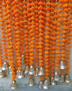 Fleur artificielle multicolore traditionnelle en pompon avec cordes à clochettes pour toiles de fond de mariage, couronnes suspendues pour la décoration de Diwali - Product Image 3
