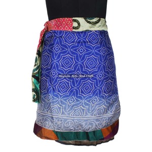 Minifalda de seda de doble capa reversible estilo sarong/sari, corta, de la India, minifalda vintage cruzada de seda tipo sari. - Product Image 5