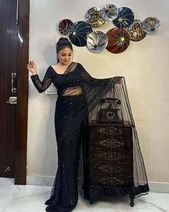Gaun Lehenga Saree Vichitra Tibby Heavy Net Siap Pakai, Pakaian Tradisional untuk Pernikahan, Diwali, Musim Semi, Musim Dingin, Musim Panas, Pesta, Etnik, Glamor. - Product Image 1