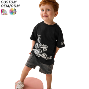 T-shirt personnalisé respirant en coton compressé à 100 % pour garçons et filles, manches courtes, style décontracté à col rond avec motif logo - Product Image 4