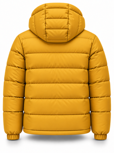 Men's Hooded <b>Puffer</b> <b>Jacket</b> Solid <b>Yellow</b> Polyester Wadding Waterproof Windproof Zipper Closure Casual Winter Custom Logo - Product Image 2