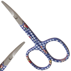 Tijeras de Manicura de Acero Inoxidable con Mango a Cuadros Azules, Hoja Curva Afilada, Tijeras para Recortar Cutículas, Proveedor OEM ODM - Product Image 1
