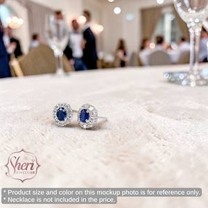 [Sheri Jewels] Pendientes de Diamantes y Zafiro Natural con Halo Clásico en Oro Blanco Sólido de 18K para Mujer, Regalo de Aniversario, Más Vendidos - Product Image 3