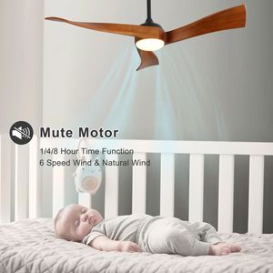 52-Inch Matte Black Home <b>Ceiling</b> Fan with <b>Dimmable</b> 3-Color <b>LED</b> <b>Light</b> 3-Solid Wood Blades Remote Control Reversible DC Motor - Product Image 5