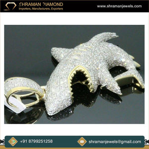 จี้รูปฉลามเพชรเม็ดใหญ่เคลือบทองคำขาว 925 สเตอร์ลิงส์ ผลิตตามสั่งขายส่ง สำหรับผู้ชายและเด็ก สไตล์ฮิปฮอป - Product Image 4