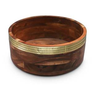 Wooden Serving <b>Bowl</b> <b>With</b> Silver Bird <b>Handles</b> Handmade Acacia Wood <b>Bowl</b> For Party Food Serving Nordic Style Decor - Product Image 5