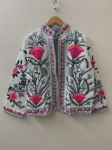 White Embroidered Suzani Velvet Short Jacket Statement Outerwear Coat Velvet Blazer Unisex Jacket Gift For <b>Wife</b> Bridal Jacket - Product Image 3