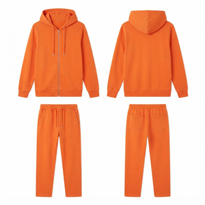 Conjunto deportivo naranja para hombre, sudadera con capucha y cremallera completa, pantalones deportivos de color sólido, ropa informal de otoño, sudadera con capucha y pantalones para hombre - Product Image 5