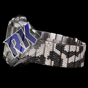 Luxury Iced Out <b>Black</b> & White Moissanite <b>Watch</b> <b>Mens</b> Square Case Full Diamond Style Stainless Steel Bracelet Custom Fashion - Product Image 3
