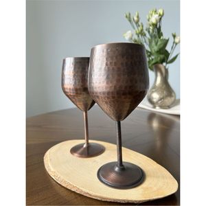 Juego de Copas de Vino de Cobre Puro Martillado, Copas Metálicas con Tallo de Latón, Caliz para Cócteles, Artículos de Bebida de Lujo, Accesorios para Bar, Bodas y Fiestas - Product Image 4