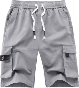 Shorts cargo noirs pour hommes, taille élastique, taille mi-haute, style basketball, avec poches, en tissu polyester respirant, séchage rapide, motif uni - Product Image 6