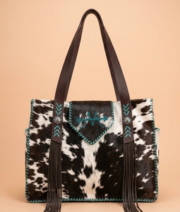 Cowhide Leather Shoulder Bag Fringe Tassel Handbag Flap <b>Purse</b> for Daily Use - Product Image 1