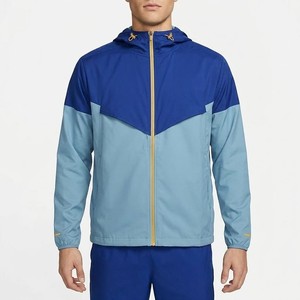 Men Hooded Windbreaker Jacket <b>Camouflage</b> OEM Service Color Blocking Blue Polyester Zipper Closure Formal Loose Waterproof - Product Image 4