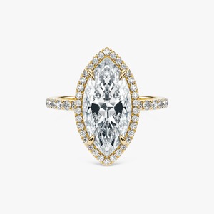 Anillo de Boda con Halo de Diamantes Cultivados en Laboratorio, Corte Marquesa de 5.5 CT, Banda Pavé de Oro de 14K, Joyería Personalizada B2B - Product Image 2