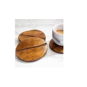 Acacia Coaster Set Modern Design <b>Heat</b> Resistant Mats <b>Pads</b> 5mm Thick Non Slip <b>Reusable</b> 300mm Diameter 4 Pcs Handcrafted Coasters - Product Image 1