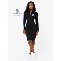 Robe moulante pour femme Jack And Jill Of America, manches rayées contrastées, col montant zippé, longueur genou, coupe ajustée, robe décontractée