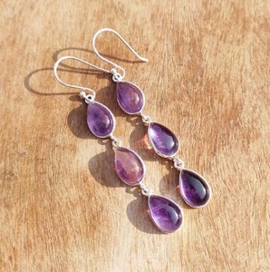 Pendientes de Gema Bohemios Hechos a Mano, Chapados en Plata con Amatista, Joyería para Mujer Disponible a Precio de Fábrica - Product Image 2