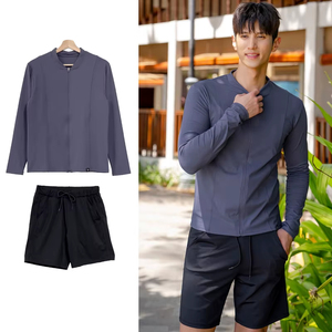 Ensemble de protection solaire UPF50 pour couple, chemise de bain à manches longues avec fermeture éclair et short, séchage rapide, pour chemise de bain très élastique - Product Image 1