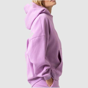 Sweat-shirt à capuche oversize pour femme, couleur unie, en molleton, à épaules tombantes, manches longues, décontracté, polyester/coton - Product Image 2