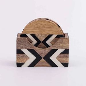 Wooden Round <b>Coasters</b> <b>Set</b> With Geometric Pattern Bohemian Design Non-Slip Mats For Table Decor - Product Image 6