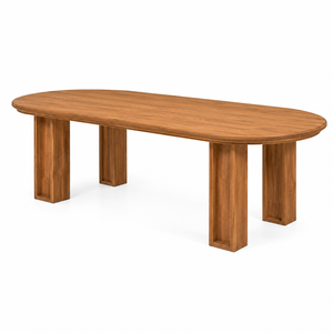 Table à manger moderne minimaliste en teck massif, imperméable, avec pieds en dalle architecturale, pour appartement, hôtel, école - Product Image 2
