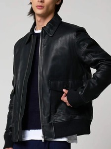 <b>Men</b>’s Patch Pocket Genuine <b>Leather</b> <b>Bomber</b> Jacket – Classic Casual Vintage Flight Style Jacket Wholesale Manufacturer - Product Image 1