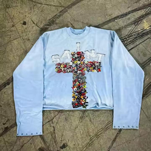 เสื้อยืดแขนยาวลายกราฟิกวินเทจแบบวอช พร้อมคริสตัลตกแต่ง ผ้าฝ้ายพรีเมียม ทรงครอป สตรีทแวร์ แฟชั่นเสื้อยืดสั่งทำพิเศษ - Product Image 5