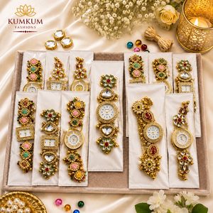 Reloj de Pulsera Meenakari Chapado en Oro Kundan de Cachemira de Primera Calidad para Mujer, Trajes Tradicionales para Bodas, Diwali, Ocasiones Festivas y Fiestas - Product Image 1