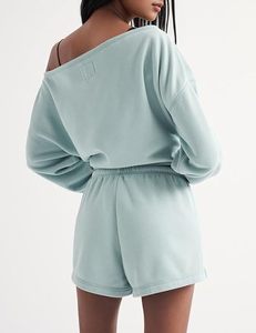 Ensemble 2 pièces pull et short pour femme, coupe épaules dénudées, manches longues, édition limitée, idéal pour la maison - Product Image 2