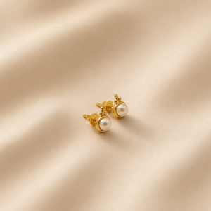 18ct Yellow Gold AAA White Pearl <b>Stud</b> <b>Earrings</b> High Polish Vintage Crown Design Wedding Party Gift <b>Fine</b> Jewelry for Women Girls - Product Image 3