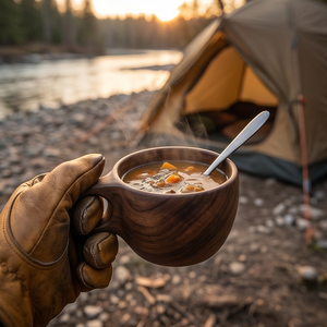 Eco Friendly Natural Walnut Wood Coffee Mug Handmade Wooden Kuksa <b>Cup</b> With Ergonomic Handle Portable Outdoor <b>Camping</b> Drinkware - Product Image 6