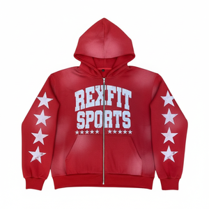 Sweat à capuche zippé en coton épais délavé style streetwear, molleton bouclette 400 GSM, impression sérigraphique - Product Image 5