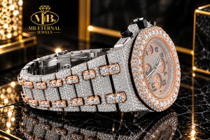 MB ETERNAL JEWELS นาฬิกาควอทซ์โครโนกราฟประดับเพชรสำหรับผู้ชาย 41 มม. คริสตัลแซฟไฟร์ อะนาล็อก สแตนเลสสตีลหรูหรา 10 บาร์ - Product Image 4