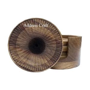 Sous-verres en bois naturel dernier modèle avec support Sous-verres en bois écologiques et antidérapants Sous-verres résistants à la chaleur avec logo personnalisé - Product Image 1